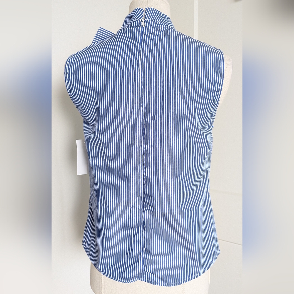 NWT Lili Sidonio Molly Bracken Bow Pinstripe Blue White Sleeveless Blouse Top XS - Picture 6 of 10